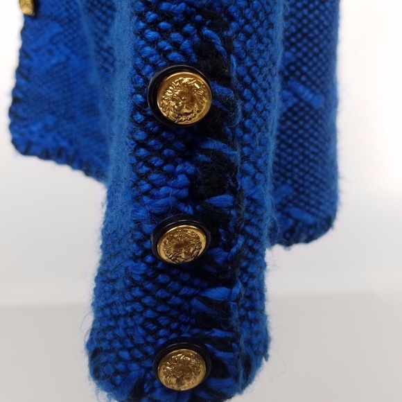 Vintage Wool Blazer Gold Lion Buttons Blue Black - Picture 3 of 6